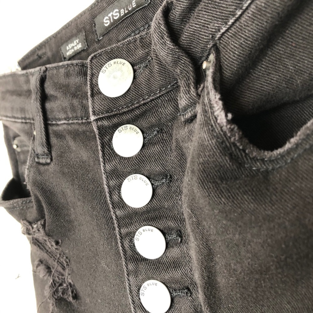 STS Blue Shorts Ashley High Rise Distressed Button Fly Raw Rayed Hem Black 0 - Picture 10 of 15